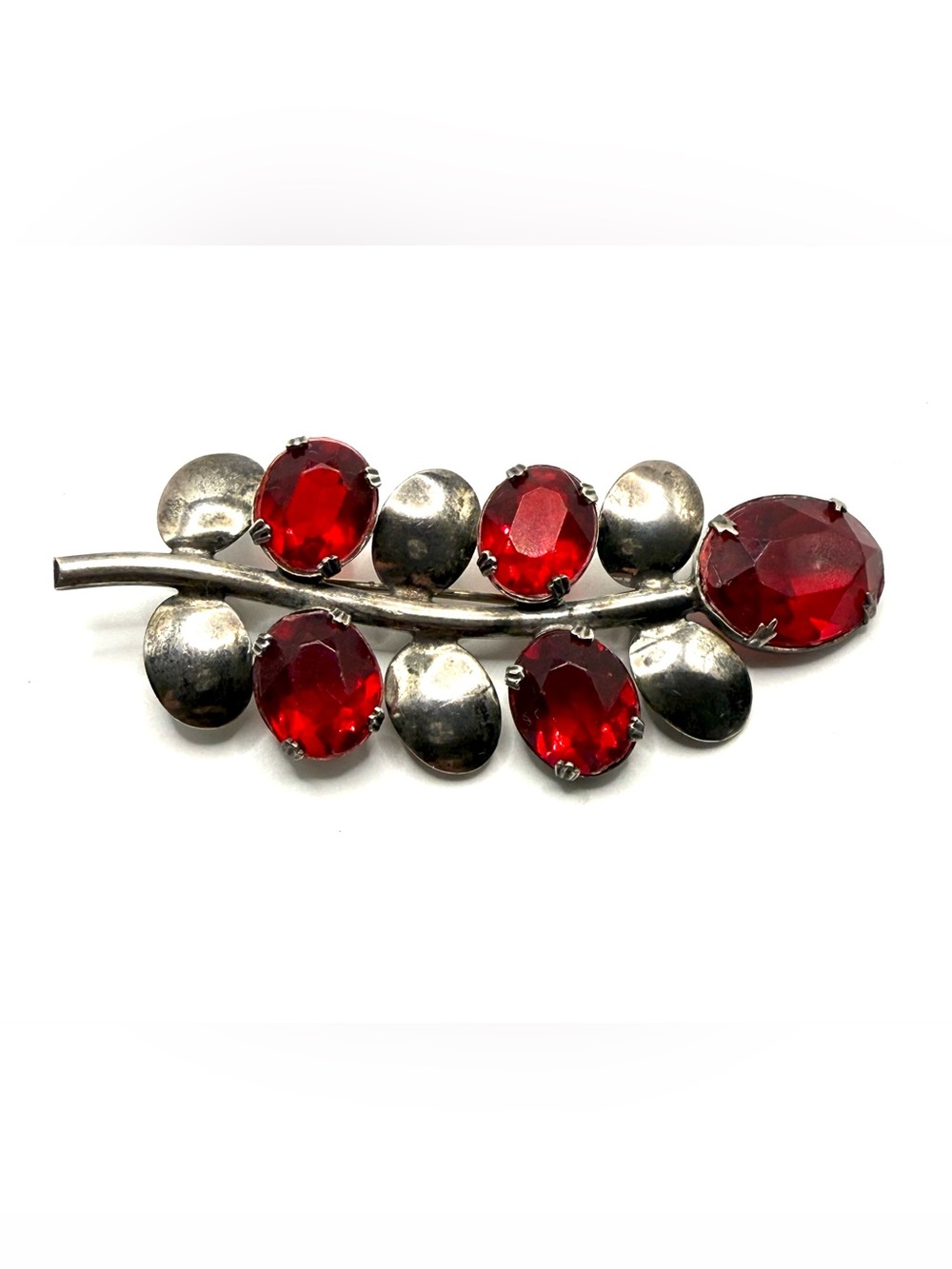 Vintage Sterling Silver Red Glass Rhinestone Branch Brooch – Mid Century Modern